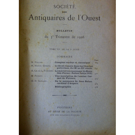Société des antiquaires de l'Ouest Bulletin du 3e Trim 1926 -...