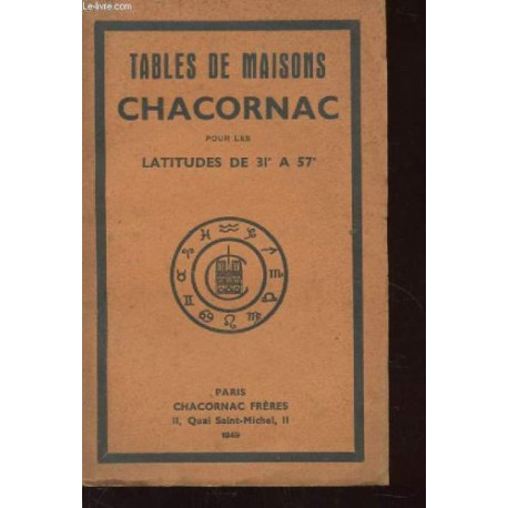 Tables de Maisons Chacornac pour les latitudes de 31° à 57 °