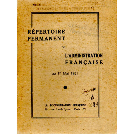 Répertoire permanent de l'administration française au 1er Mai 1951