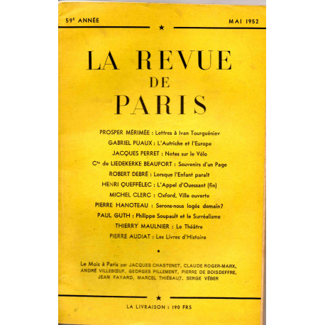 La Revue De Paris Mai 1952
