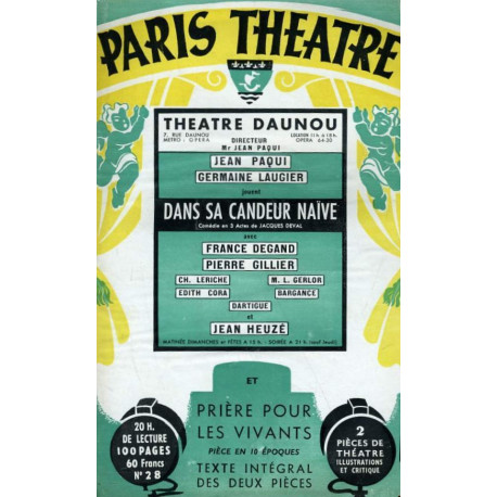 Paris Théâtre N° 28 dans sa candeur naïve... comédie en 3...