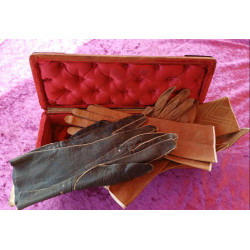 Ancienne boite à gants vintage Napoléon 3 avec 4 paires de gants cuir